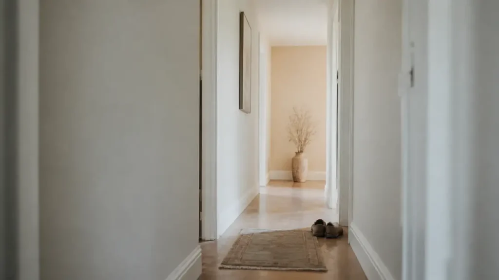 Couleur peinture pour couloir : couloir blanc cassé beige crème, murs et plafond clairs