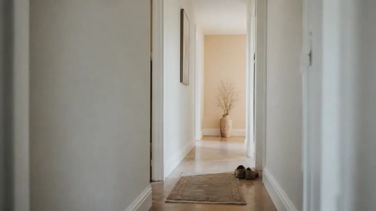 Couleur peinture pour couloir : couloir blanc cassé beige crème, murs et plafond clairs