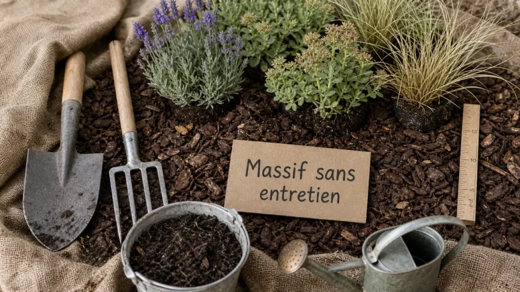 Créer un massif sans entretien avec paillage, vivaces et couvre-sols