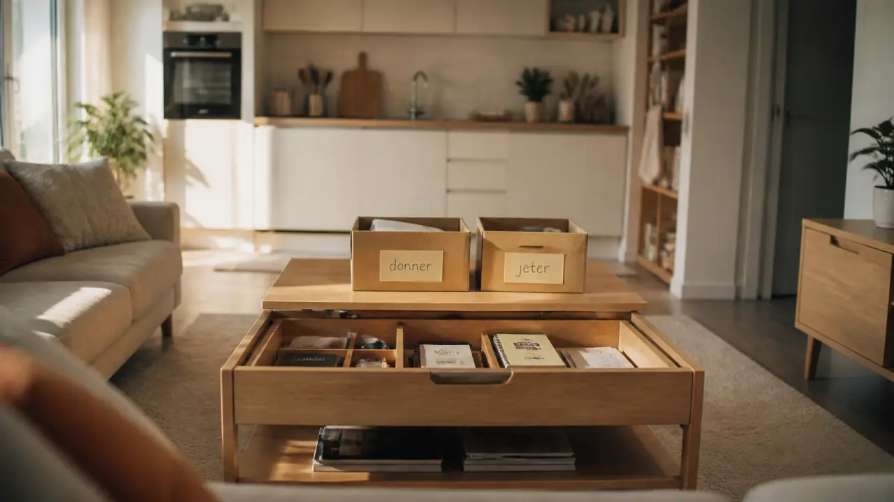 Désencombrer sa maison avant apres : salon dégagé et cuisine claire