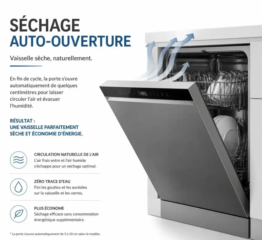 Technologie d'ouverture automatique de porte pour lave-vaisselle séchant