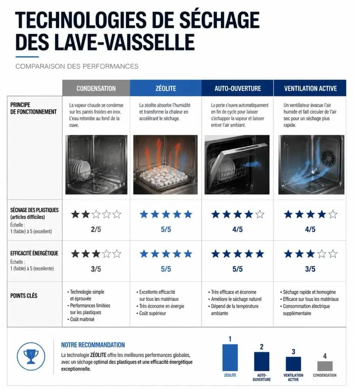 Comparatif des technologies de séchage pour lave-vaisselle séchant