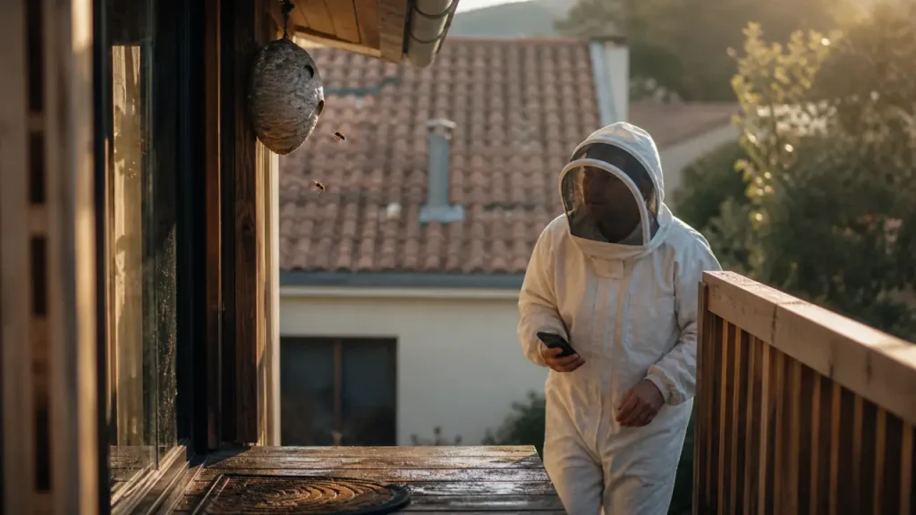 Intervention nid de guepe : recul de 3 m et protection