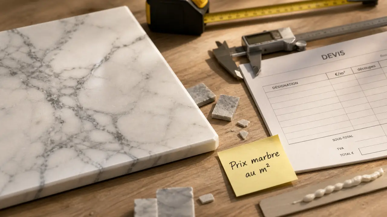 Plan de travail marbre prix m2 : pose, épaisseur et découpes