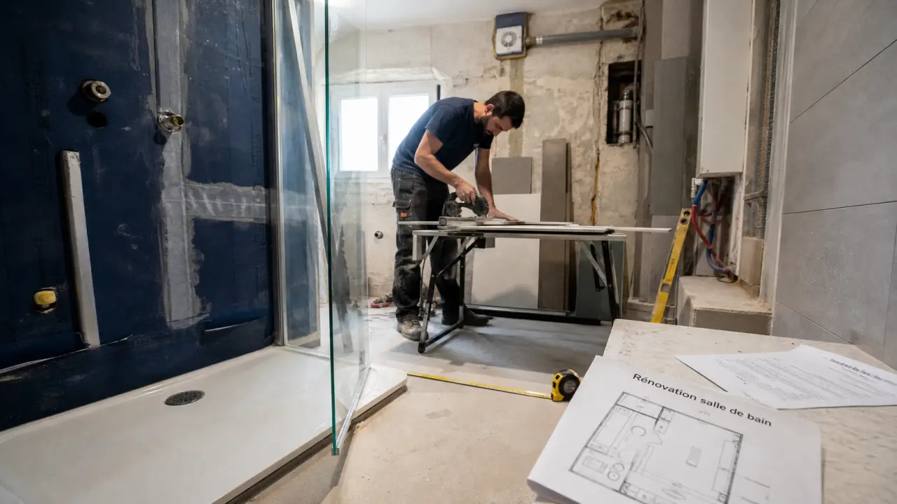 Rénovation salle de bain Marseille : chantier, douche et devis visibles