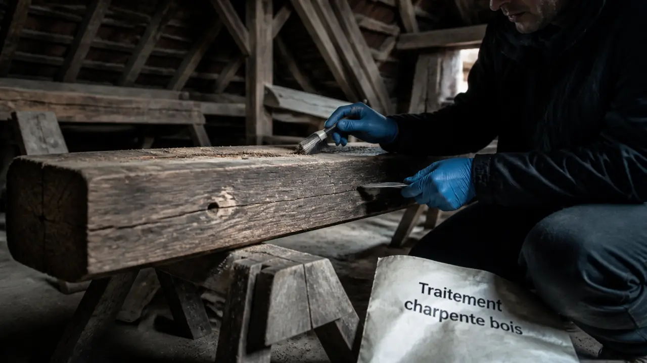 Traitement charpente bois : inspecter les signes d’attaque sur une poutre en bois