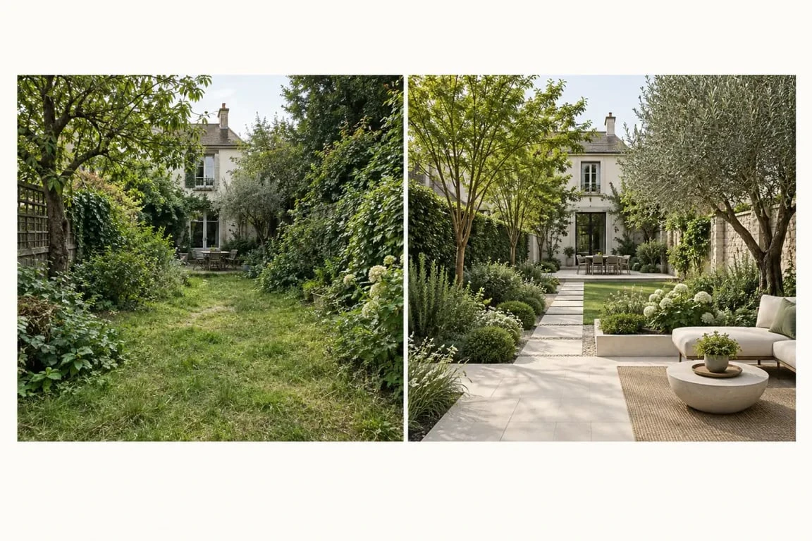 Jardin et paysage avant après d’un aménagement extérieur réalisé par un paysagiste