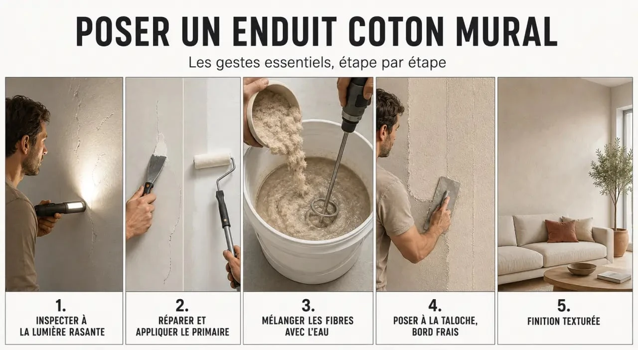 Étapes de préparation et d’application d’un enduit coton mural