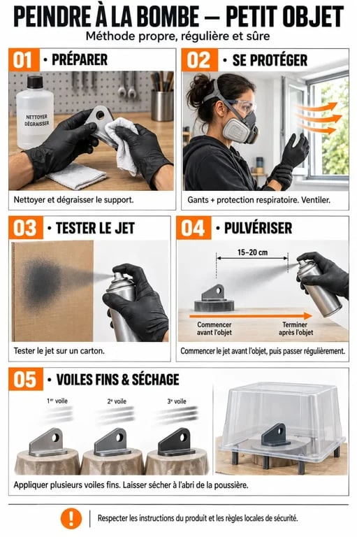 Peindre à la bombe : étapes de préparation, pulvérisation à bonne distance et application de couches fines
