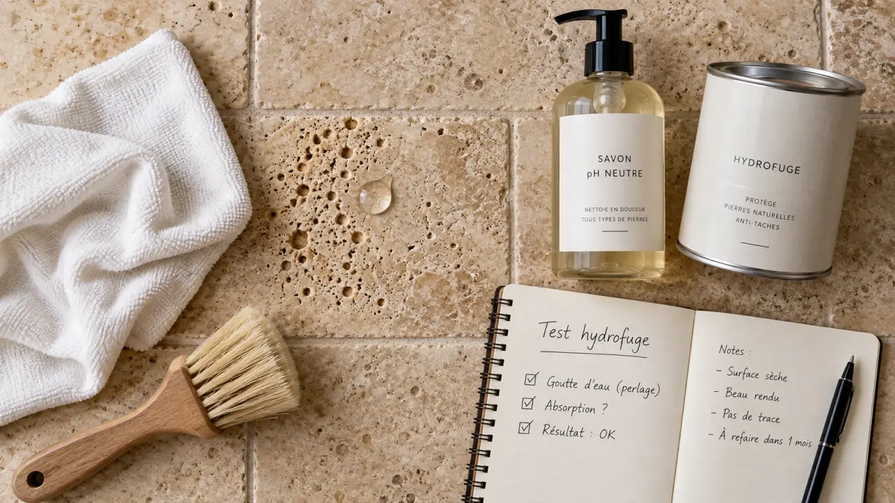 Entretien du travertin : savon noir oui, test hydrophobe sur travertin