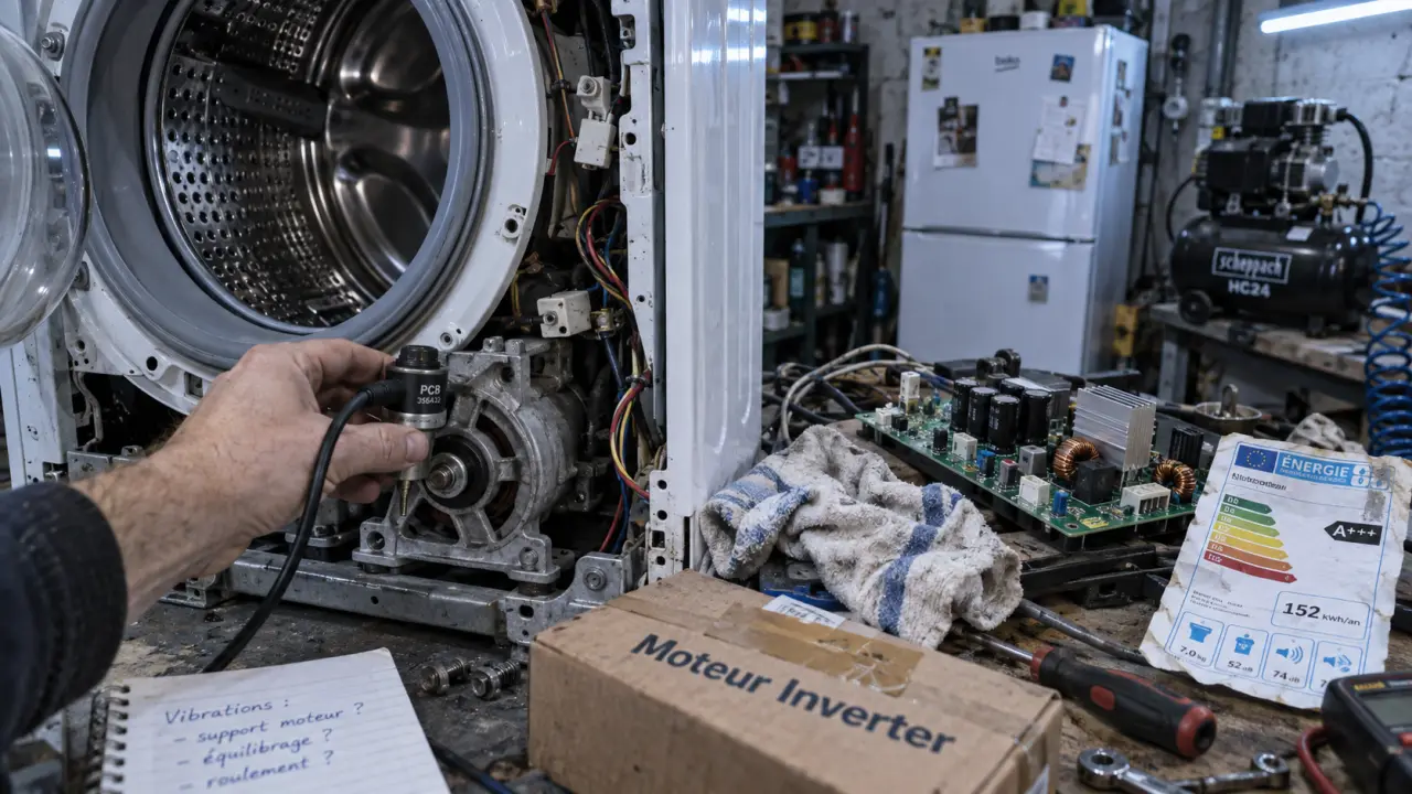 Moteur inverter sur lave-linge : mesure vibration pour économies selon usage