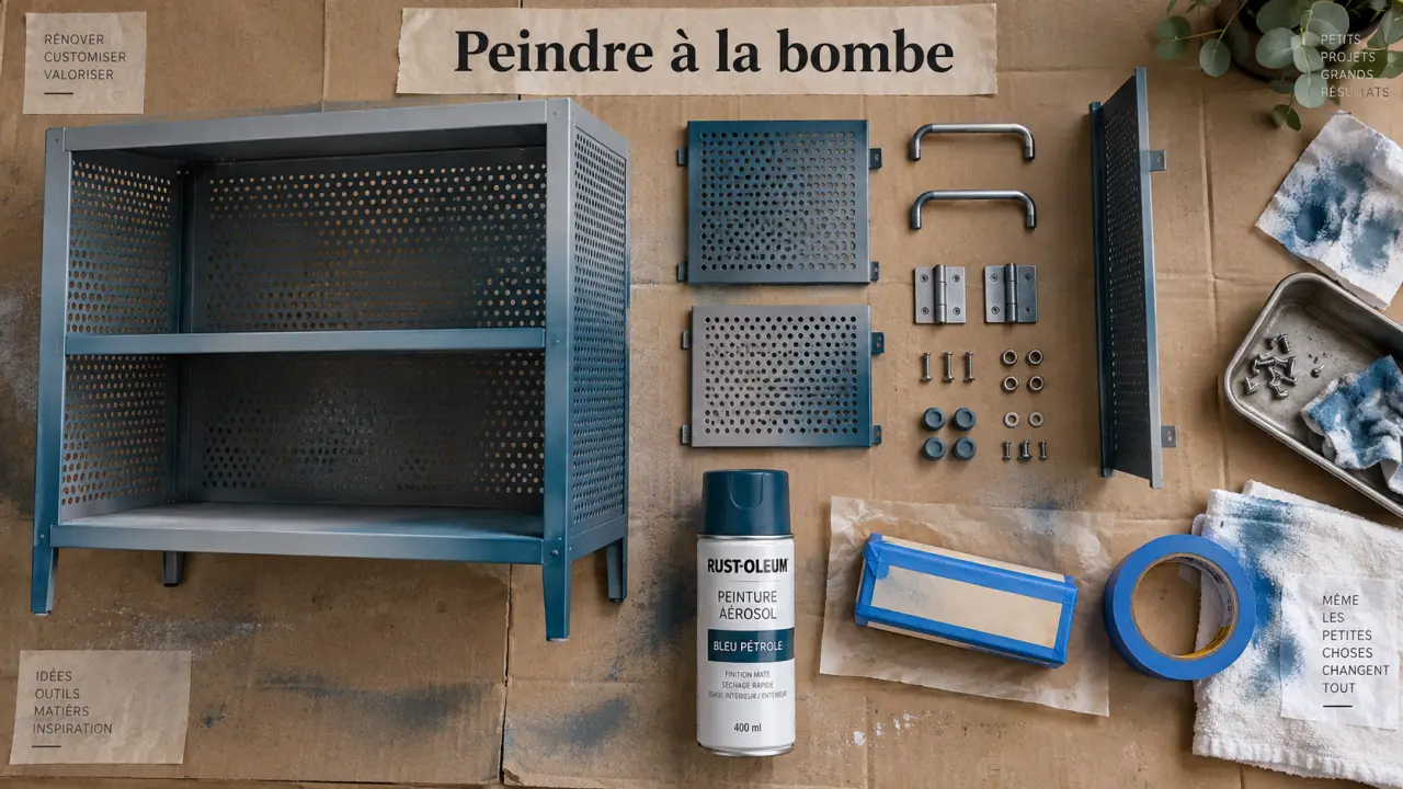 Peindre a la bombe : objet métall en préparation, bombe et apprêt