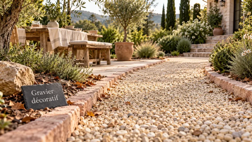 Gravier décoratif au jardin : dessiner des espaces sans effacer les plantations