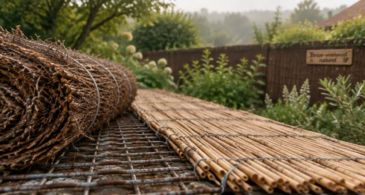 Brise vue naturel jardin avec brande et canisse sur grillage
