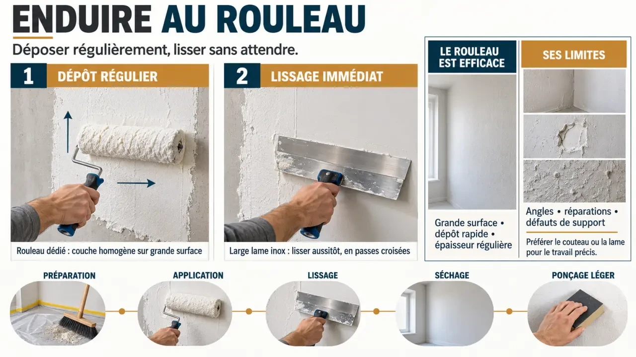Enduire au rouleau avis : dépôt de l’enduit puis lissage à la lame