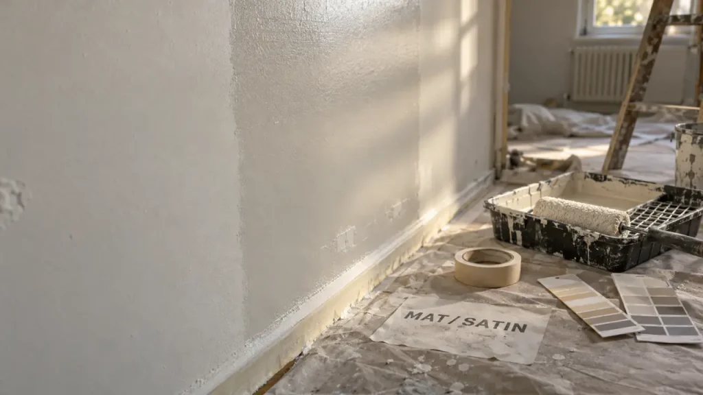 Peinture mate ou satinée : le mat masque les défauts, le satin facilite l’entretien